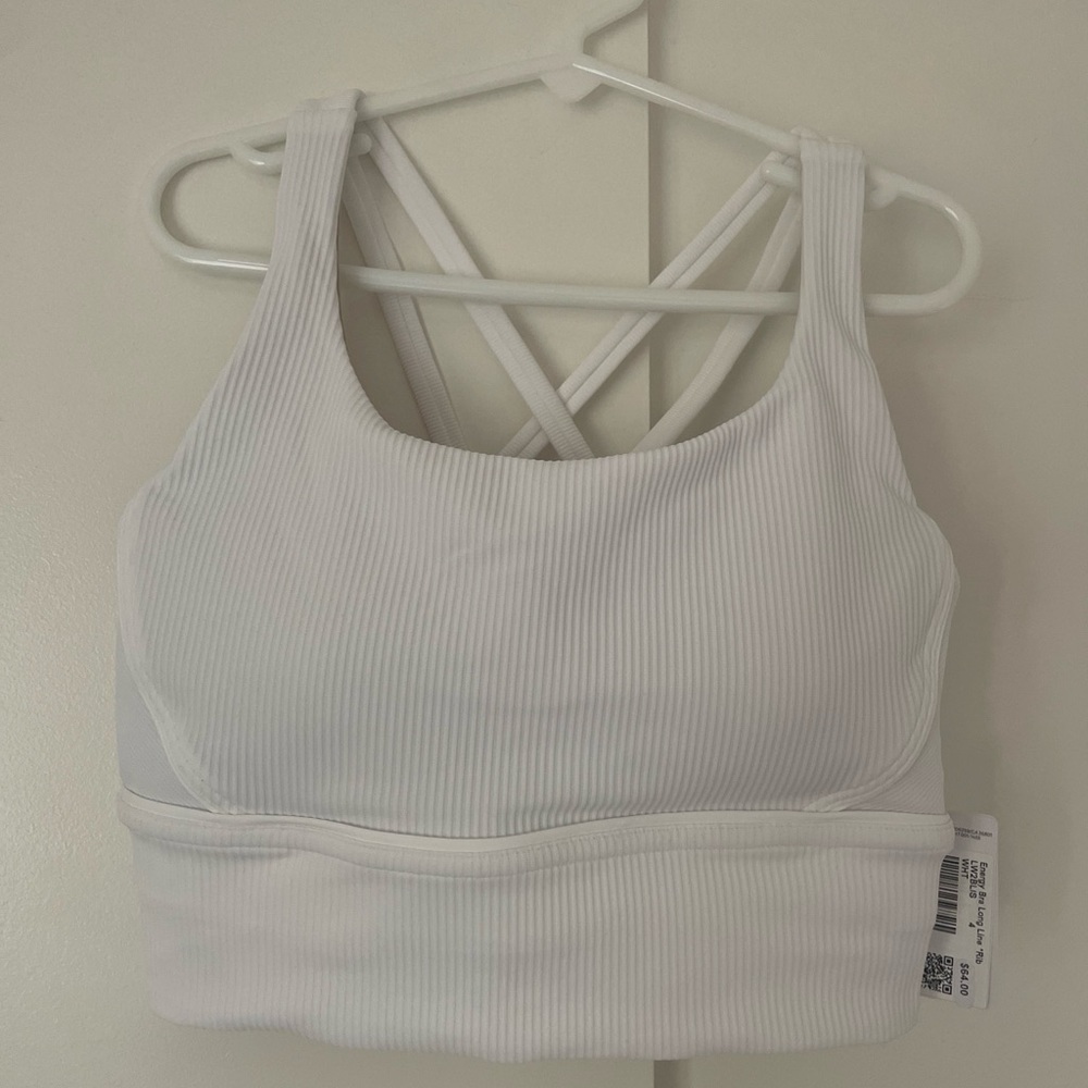NWT Lululemon Energy bra long line ribbed, size 4 white B C cup
